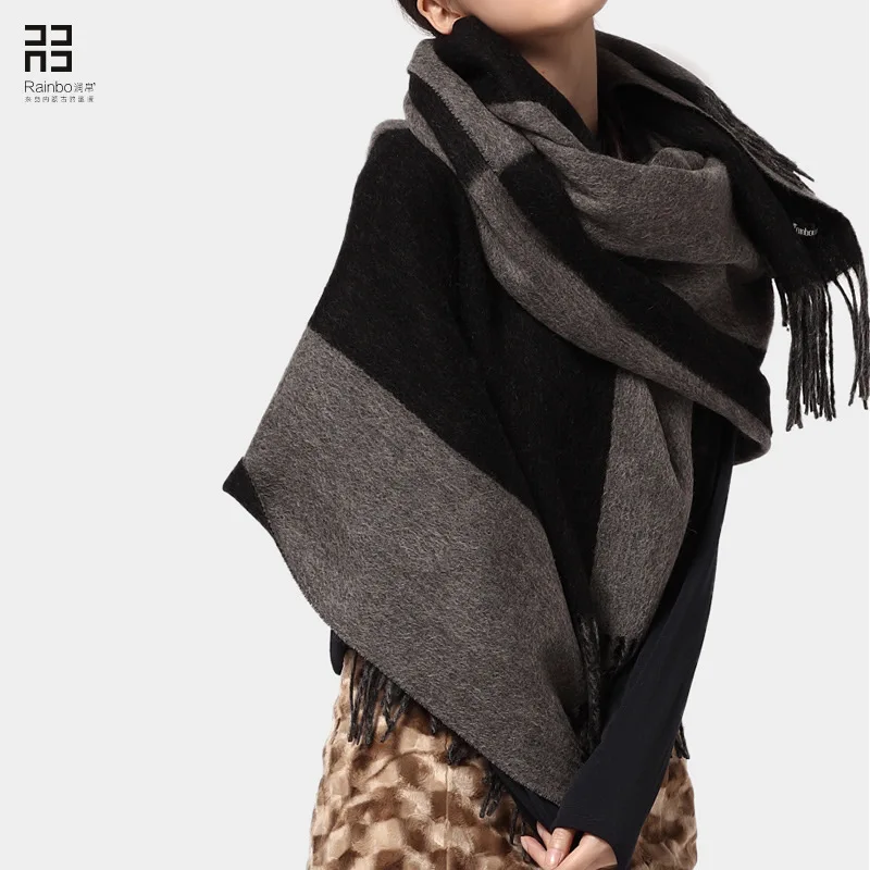 

Autumn and winter 2021 new thickened pure wool women's Scarf Shawl dual purpose warm long double-sided Plaid Cape blanket scarf