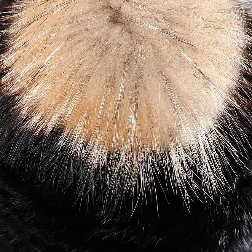 ICYMI Mink Fur Baseball Cap for Women Fashionable Knitted Hat with Raccoon Pompom Top Patchwork Winter Girl | Аксессуары для