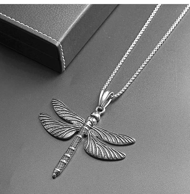 Dragonfly stainless steel pendant necklace trend men and women titanium jewelry animal | Украшения и аксессуары