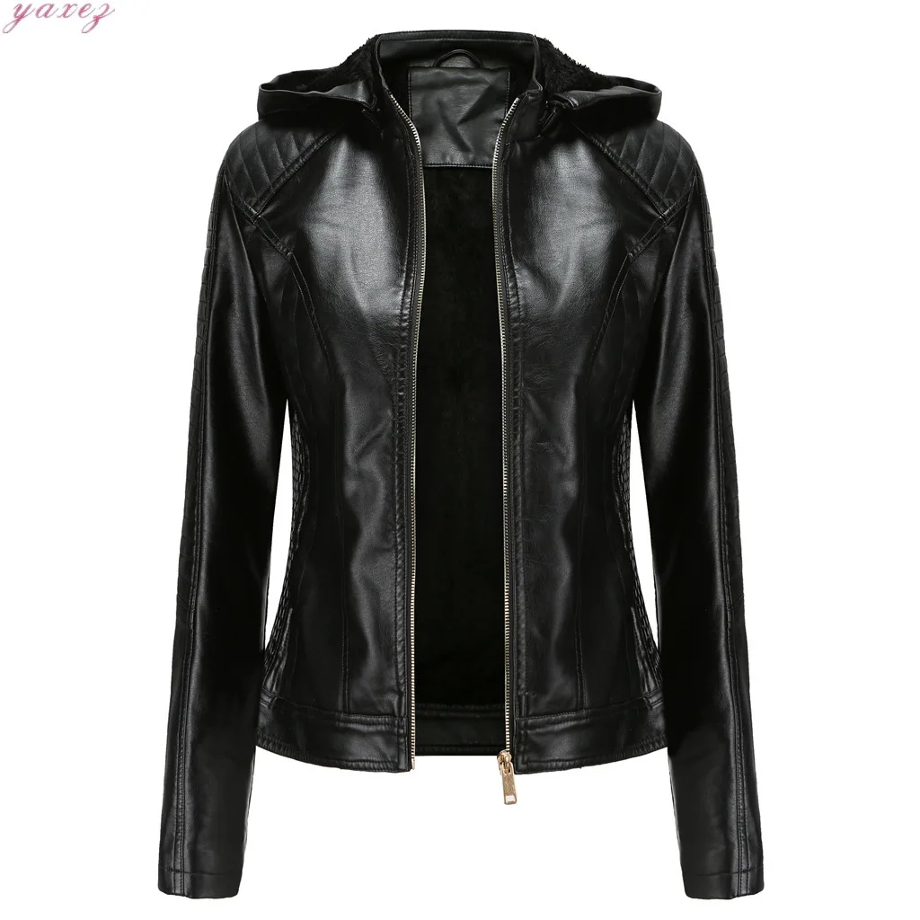 

Куртка женская из искусственной кожи, толстовка, мотоциклетная черная верхняя одежда из искусственной кожи, пальто 8 м3, базовые куртки, Осен...