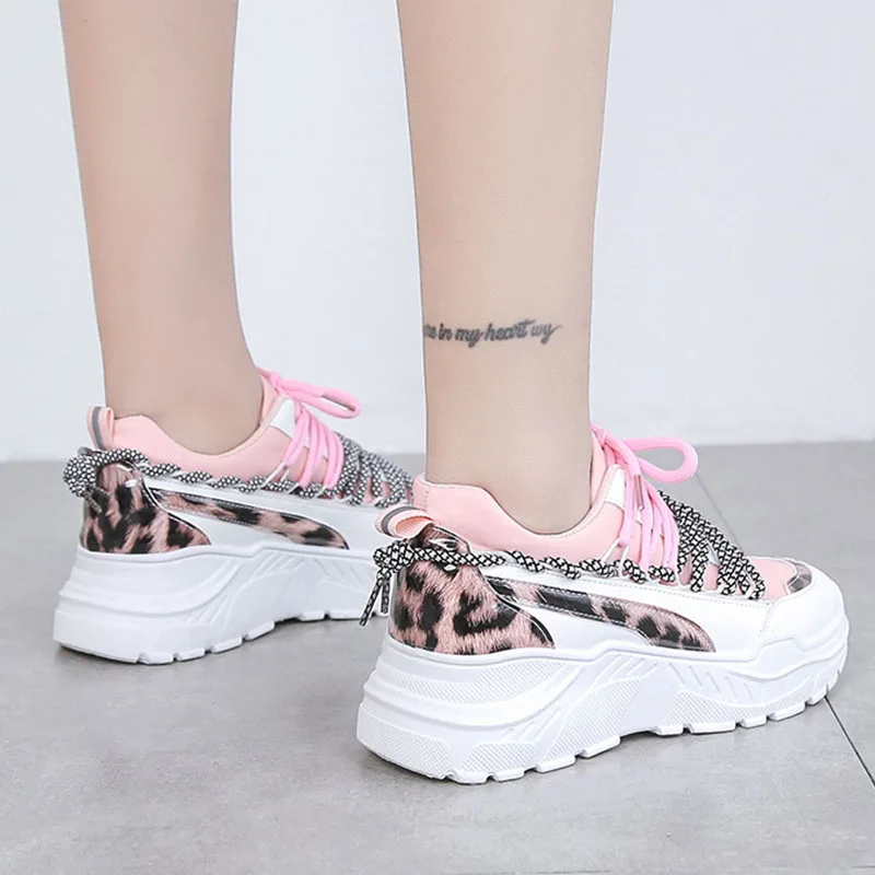 Модные леопардовые Женские кроссовки Tenis Feminino Женская обувь на платформе