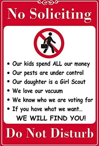

No Soliciting Do Not Disturb Security Motivational Retro Metal Sign Man Cave Cafe Bar Pub Metal Poster 12X16 inch
