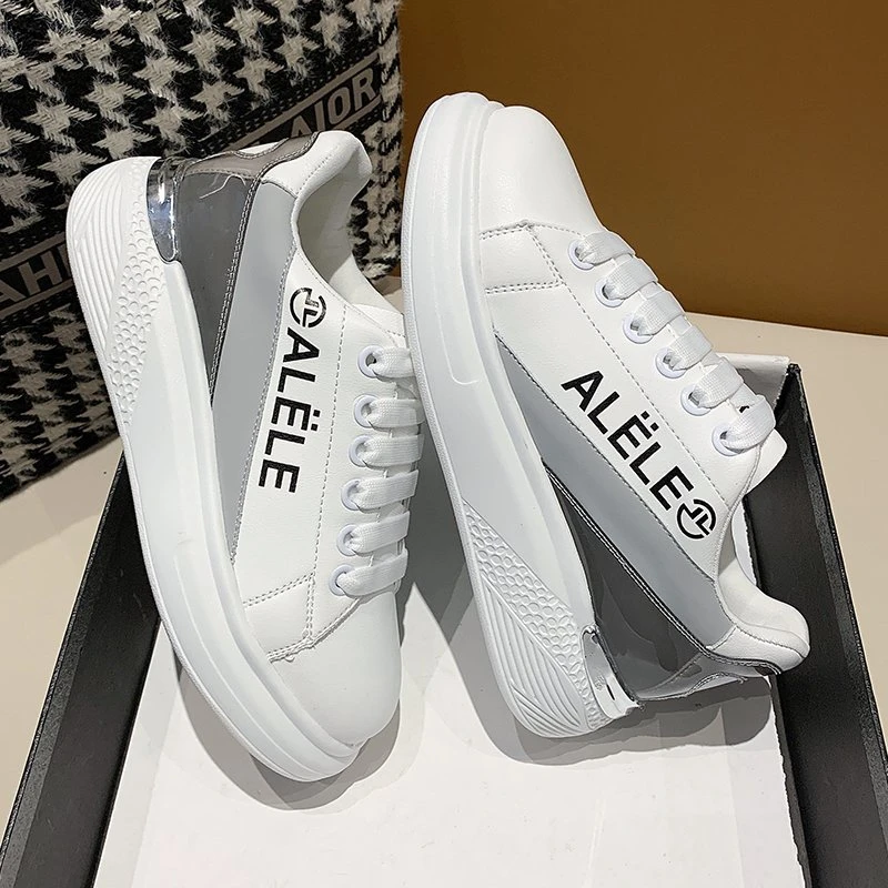 

Casual White Board Shoes for Women Round Toe Ladies Travel Flat Sneakers 2021 Spring New Lace-Up Thick Sole Running Flats Woman