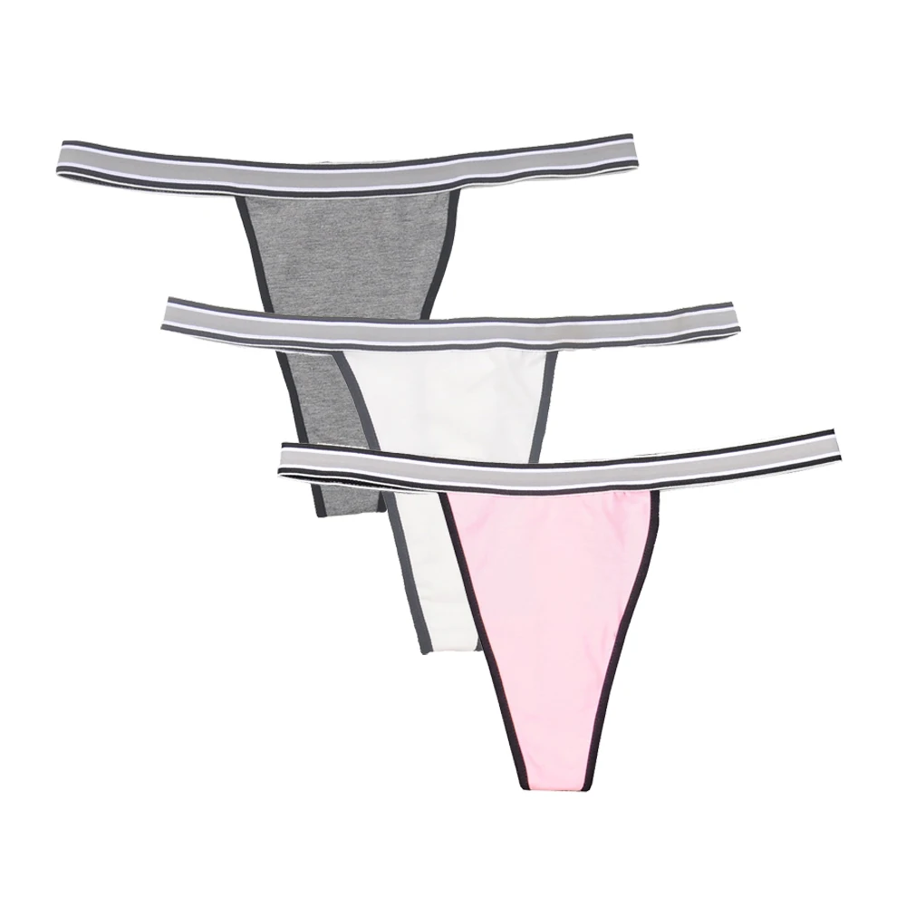 Grey White Pink Бразильский стиль, хлопковые трусики-стринги, женское нижнее белье, v-образный вырез, стринги, танга, горячие девушки, мини трусики, сексуальное нижнее белье, 3 шт./лот - Цвет: Grey White Pink