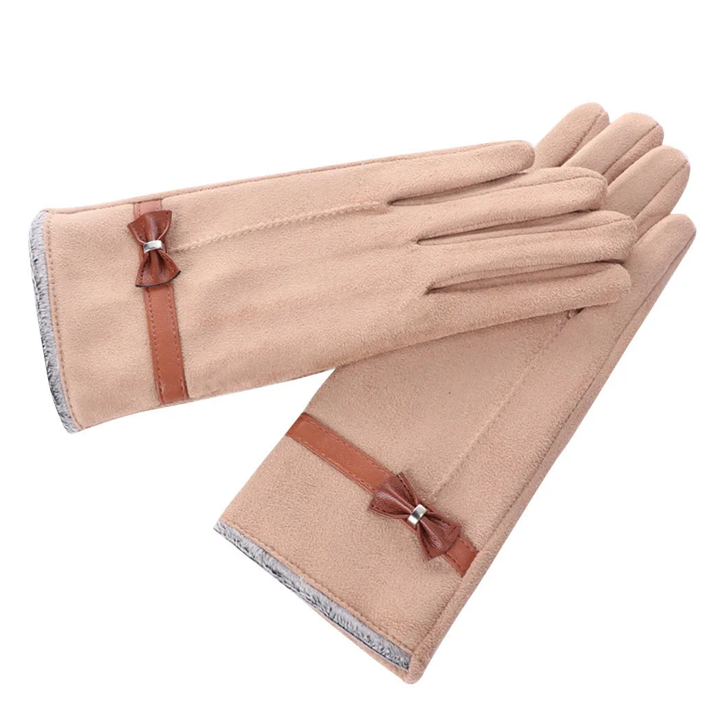 Элегантные женские зимние перчатки с теплым бантом теплые флисовые утепленные