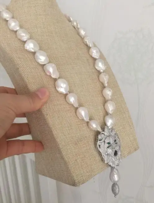 ?? 送料無料新デザイン 18-20 ミリメートルバロックホワイトパールネックレス