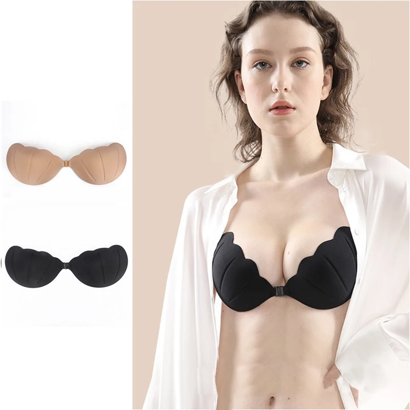 

Ladies Shell-shaped Front Buckle Invisible Strapless Silicone Bra with Sexy Pull-up Self-adhesive Chest Stickers For Women