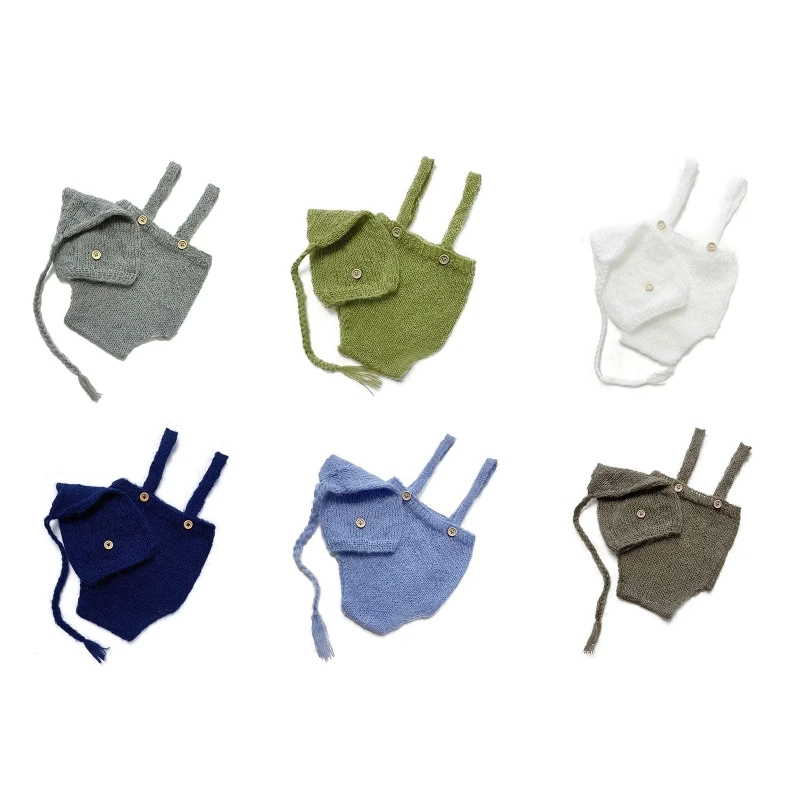 

2 Pcs Newborn Photography Props Crochet Outfit Baby Romper Hat Set Infants Photo Shooting Knit Long Tail Beanies A2UB