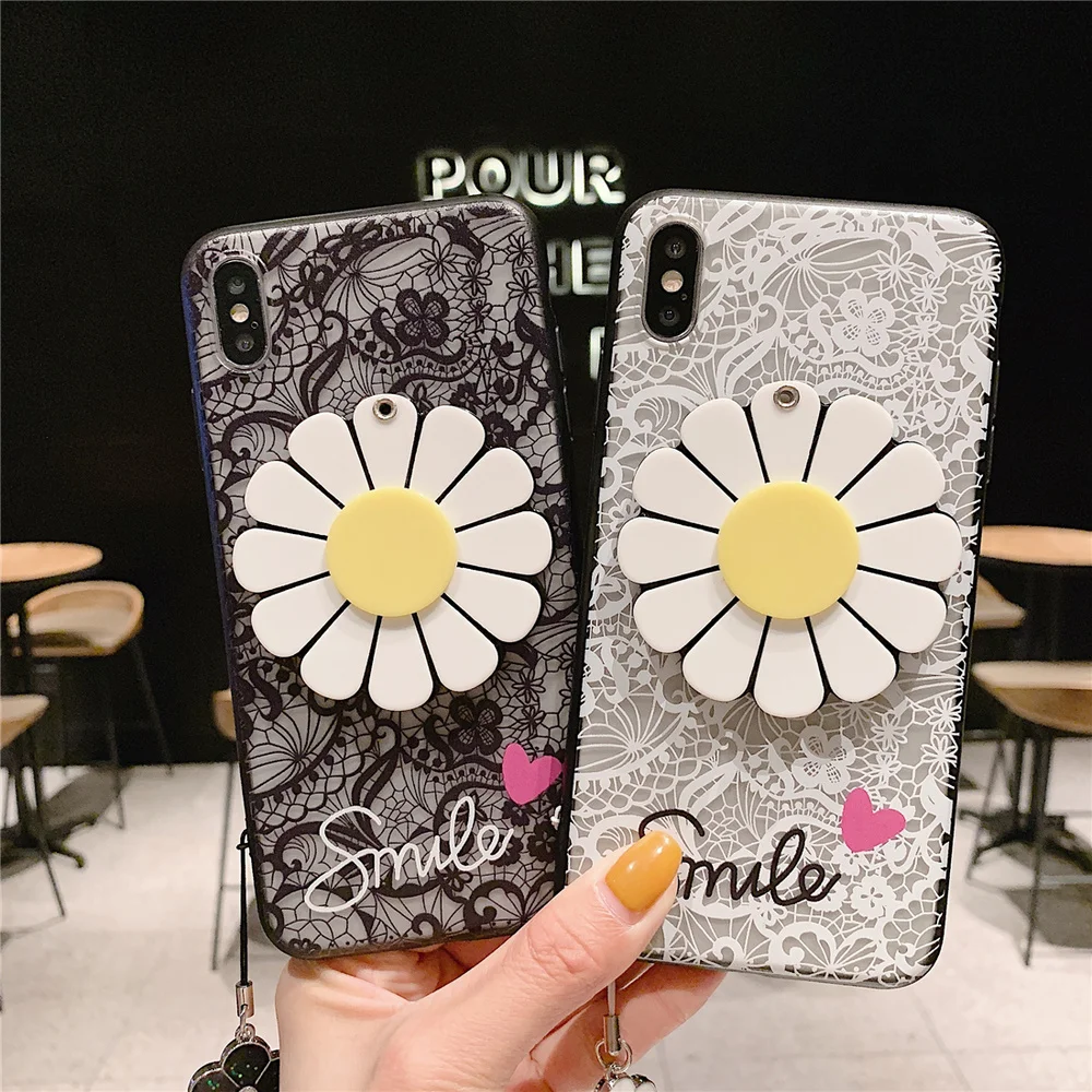 Чехол с подсолнухом для IPhone 8 7 X Xs Max 6 6s Xr Plus 5 5S SE вращающийся чехол из кружева iPone