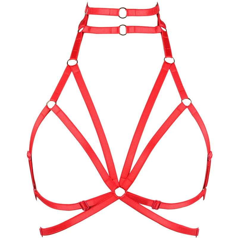 

Fashion Sexy Black/Red Elastic Goth Harness Bra Bondage Lingerie Body Harness Belts Strappy Top Caged Bra Bustier Rave Wear