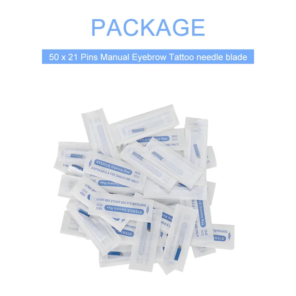 

50pcs 21Pin Permanent Makeup Eyebrow Tattoo Needles Blade For 3D Embroidery Microblading Pen Tatoo Body Make up Accessory Supply