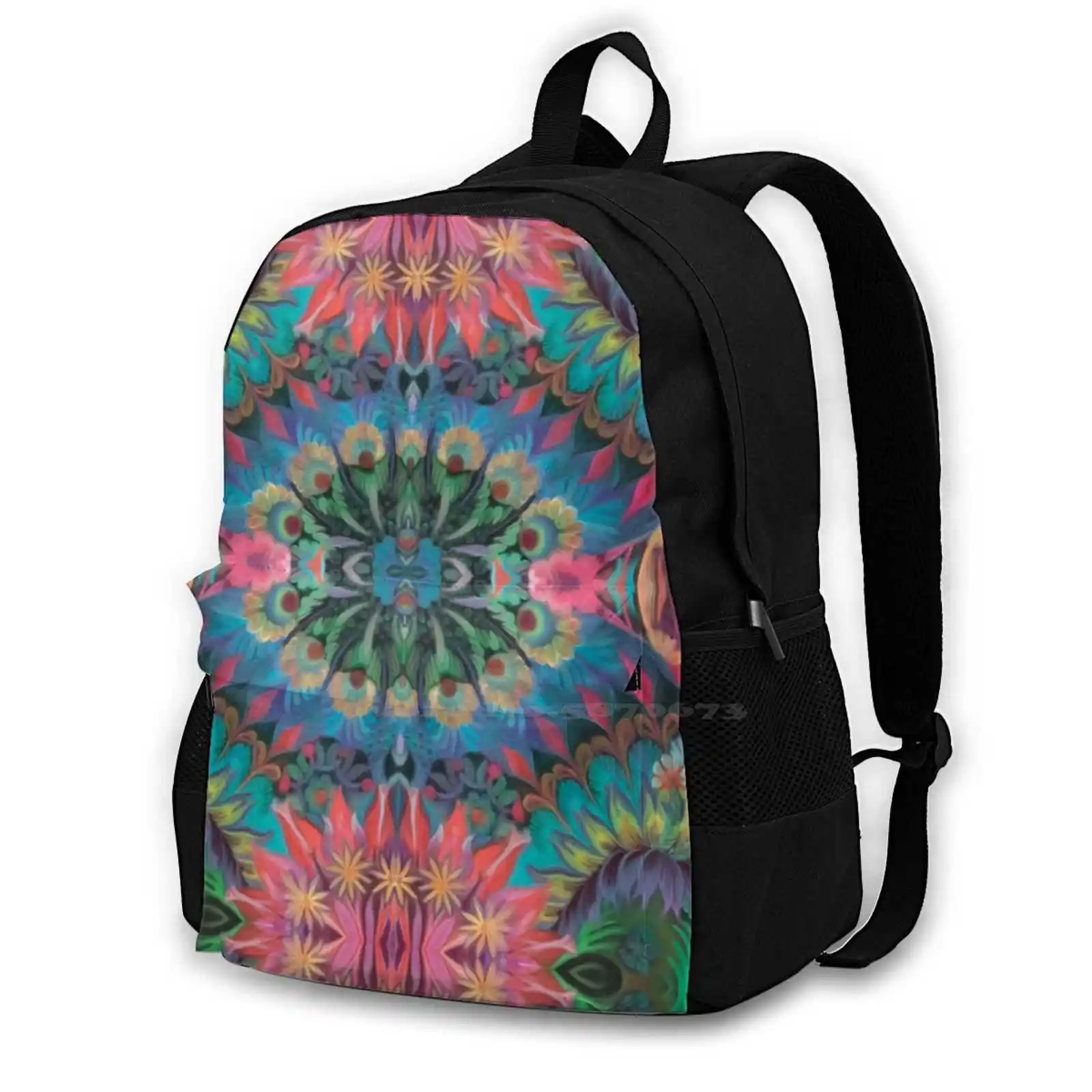

Ori Color School Bags For Teenage Girls Laptop Travel Bags Mandela Symmetry Symmetrical Airbrush Flowers Ethnic Indian Al