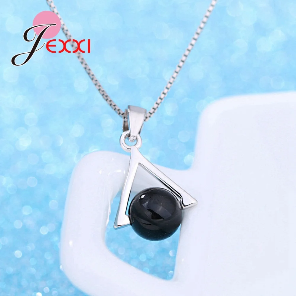 

Pretty Geometric Pendant Necklace Jewelry 925 Sterling Silver with Black Austrian Crystal Beads for Women Girls Birthday Gift