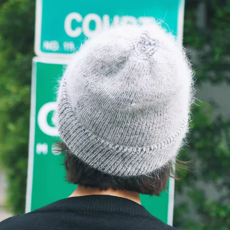 

Winter Hat For Women Beanie Hat Rabbit Fur Woman Hat Winter Beanies For Ladies Knitted Hat Cashmere Autumn Solid Bonnet 2020