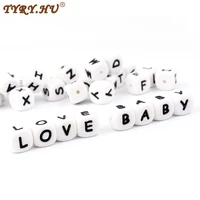 tyry hu 100pc chewing silicone beads bpa free 12mm alphabet letter beads for teething baby pacifier chain diy accessories