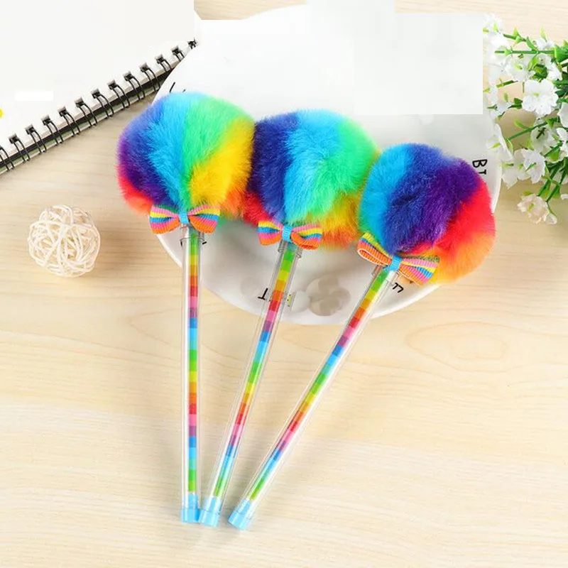 

10pcs Cute Round Candy Color Plush Ball Gel Pen Children Adult School Home Student Supplies Prize Party Christmas Halloween Gift