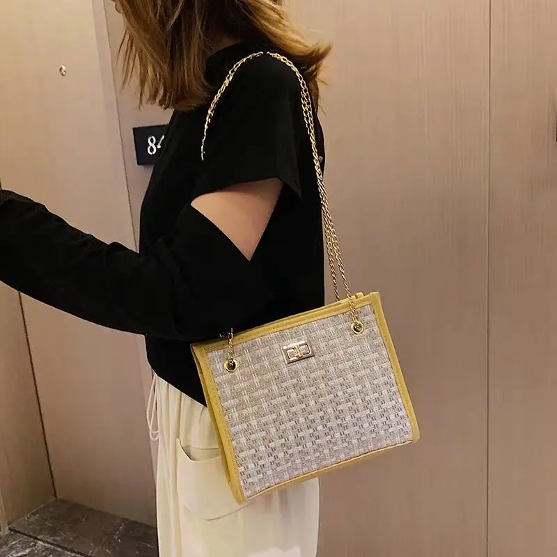 Модная твидовая женская сумка через плечо зимняя клетчатая посылка на цепочке из