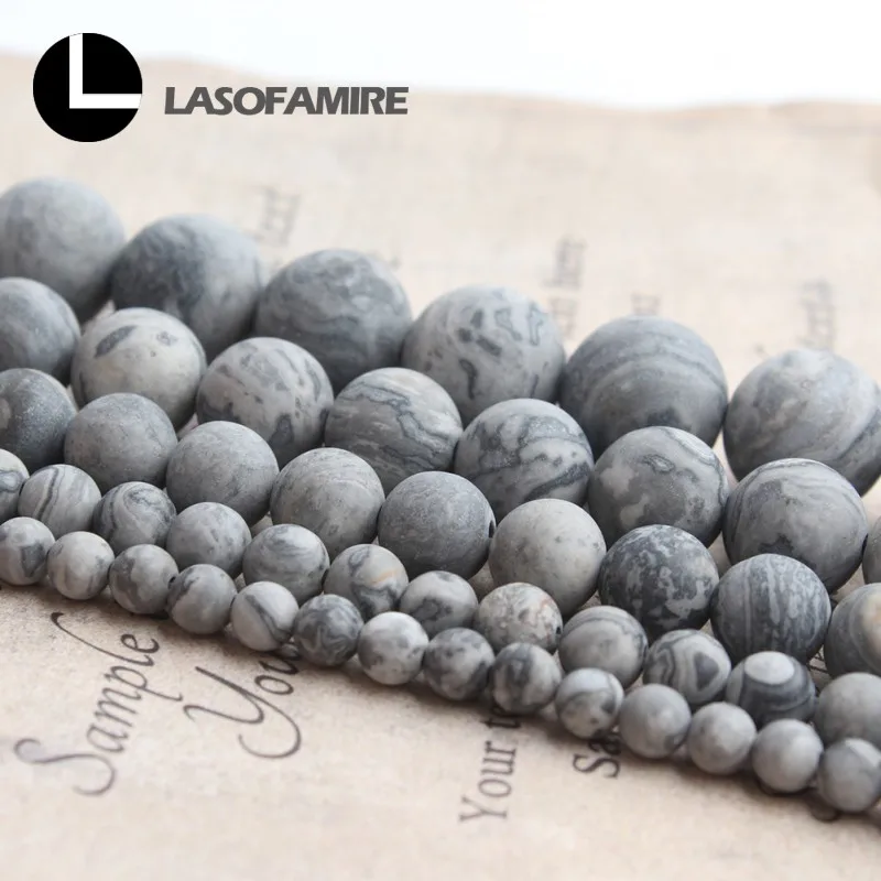 Натуральный серый матовый камень Jaspers круглые матовые блестящие разделители