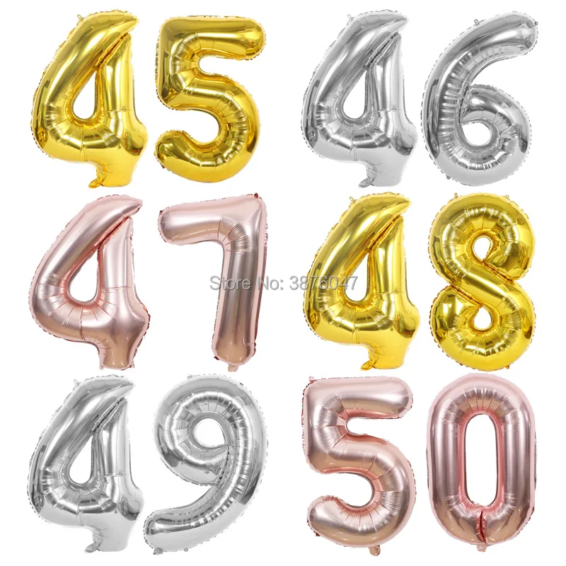 

Воздушные шары 40 дюймов, цифры 45, 46, 47, 48, 49, 50, золотистые, серебристые, украшения для юбилейной вечеринки, 45, 46, 47, 48, 49, 40 дней рождения