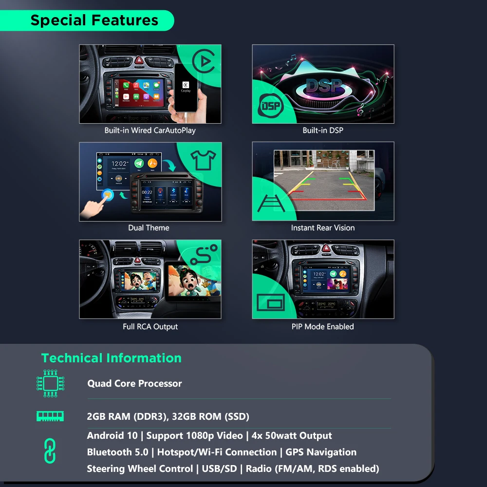 XTRONS 7 &quotандроид 10 0 автомобильный DVD плеер GPS для Mercedes Benz A W168 c класса W203 CLK класс W209