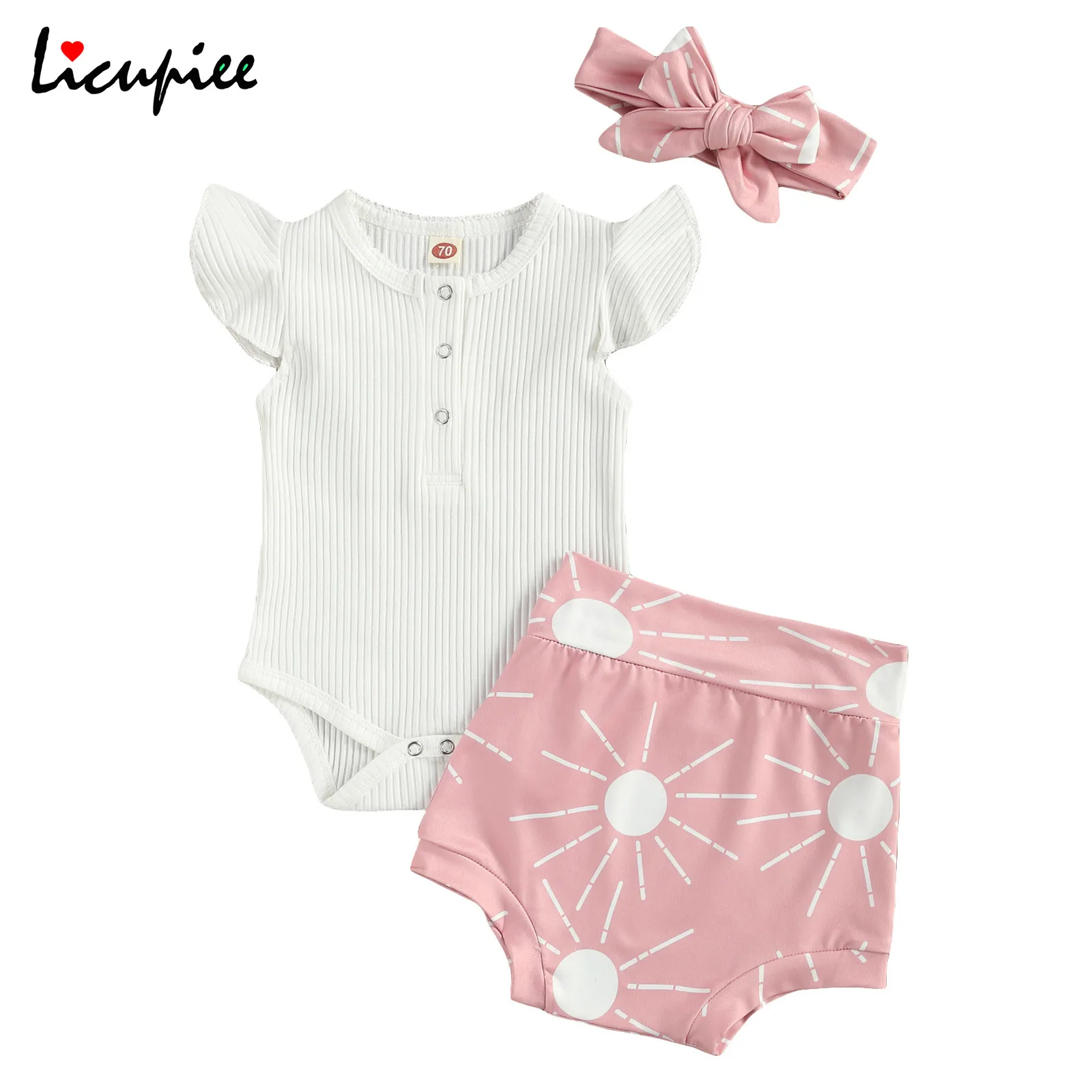 

0-18 Months Newborn Romper + Shorts + Headband, Flower Print Single-breasted Ruffle Decoration Summer Clothing
