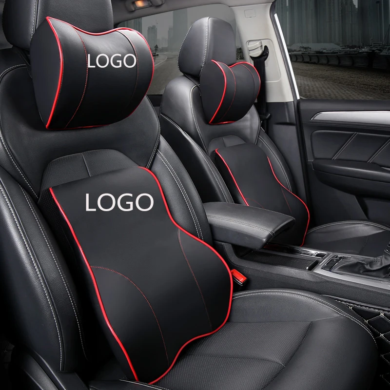 

Car LOGO Memory Foam Car Headrest Pillow Leather Seat Supports Sets Back Cushion Adjustment Auto Neck Rest Lumbar Pillows
