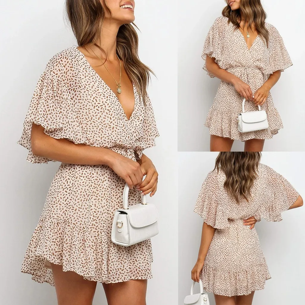 В Горошек женские летние платья и сарафаны сексуальный глубокий v-образный вырез