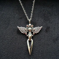 gothic punk vintage cross sword angle wings pendant necklace dark dagger jewelry new fashion party gift for men women