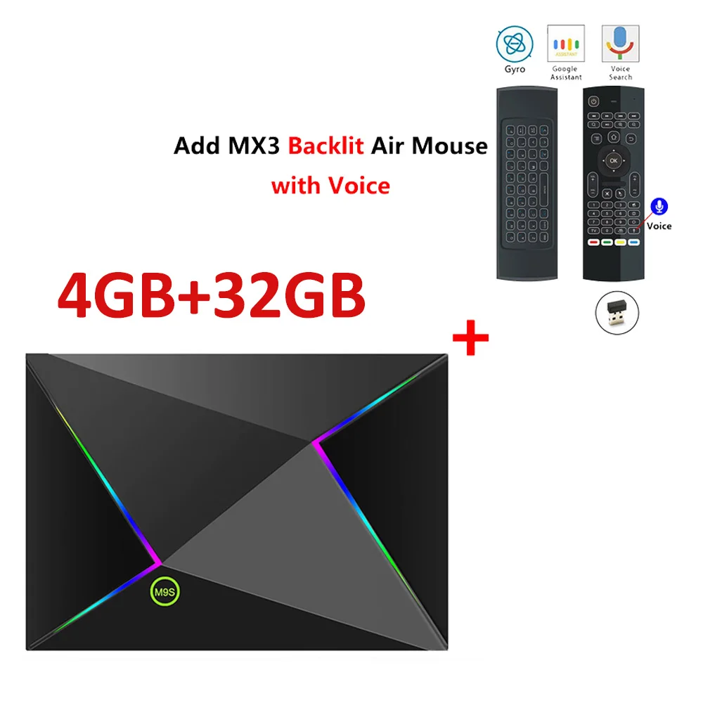 M9S Z8 Smart Tv Box Android9.0 2,4G wifi LAN 10/100M 6K HD телеприставка 4 ГБ 32 ГБ/64 ГБ 3D 2,4G беспроводная мышь Youtube медиаплеер - Цвет: 4GB32GB add mx3l mic