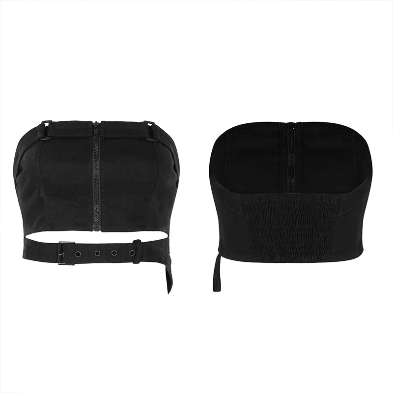 

PUNK RAVE Women's Punk Style Punk Handsome Sexy Bra Black Two Wear Twill Cotton Adjustable Elastic Short Tops 2 Colors