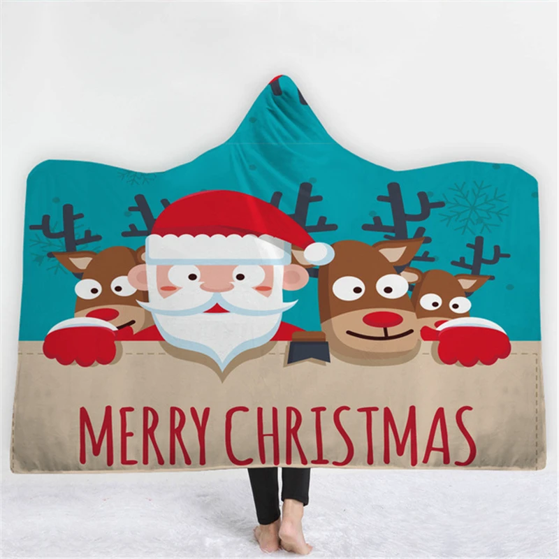 Рождественское покрывало бархатное мягкое одеяло с капюшоном и аниме-принтом