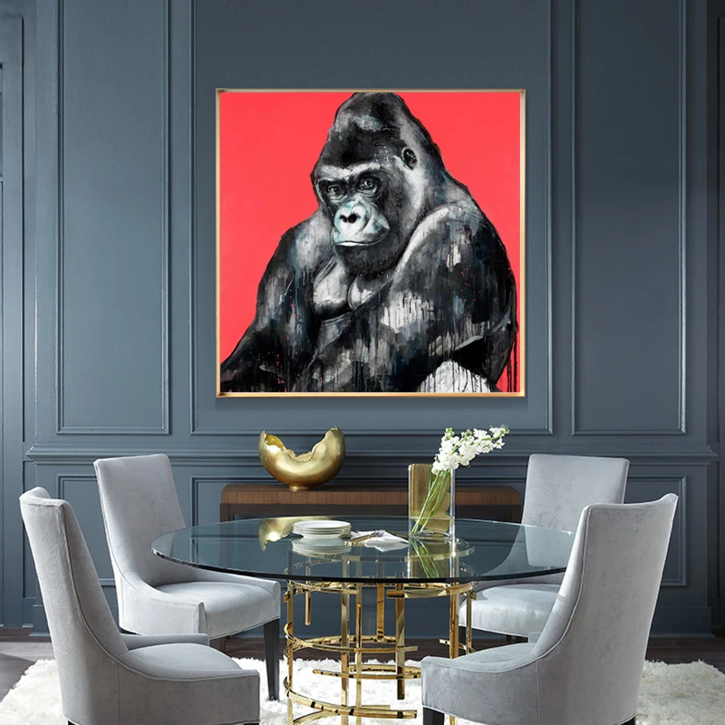 

SELFLESSLY Art Modern Decorative Paintings Black Gorilla Wall Pictures For Living Room Canvas Art Prints Posers Animal Paintings