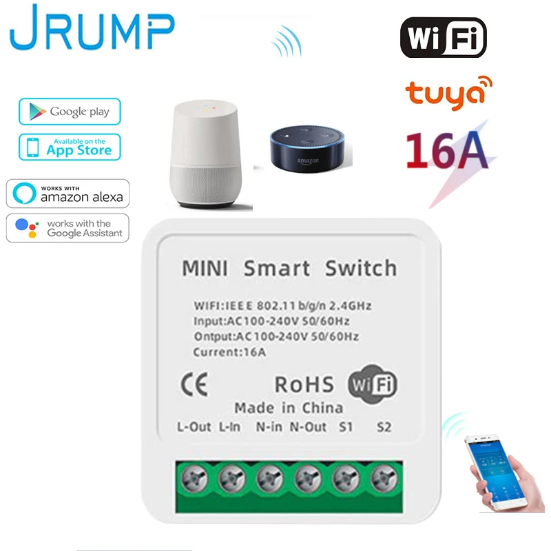 

16A Mini Smart WIFI DIY Switch Mini Smart Switch 2Way Control Smart Home Auto Module Works with Alexa Google Home Smart Life App