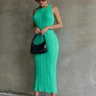 Однотонные вязаные платья, женское летнее облегающее платье-миди без рукавов, элегантный вечерний наряд, зеленые платья, 2021