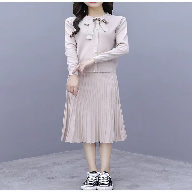 Женское платье осень зима вязаный комплект из 2 предметов женский свитер