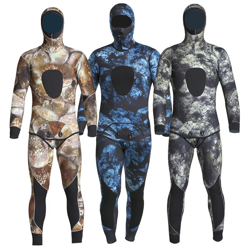 

5mm Neoprene Camouflage Spearfishing Scuba Wetsuit Men's Two Piece Diving Suit Surfing Snorkeling Winter Thick Thermal Swimsuit