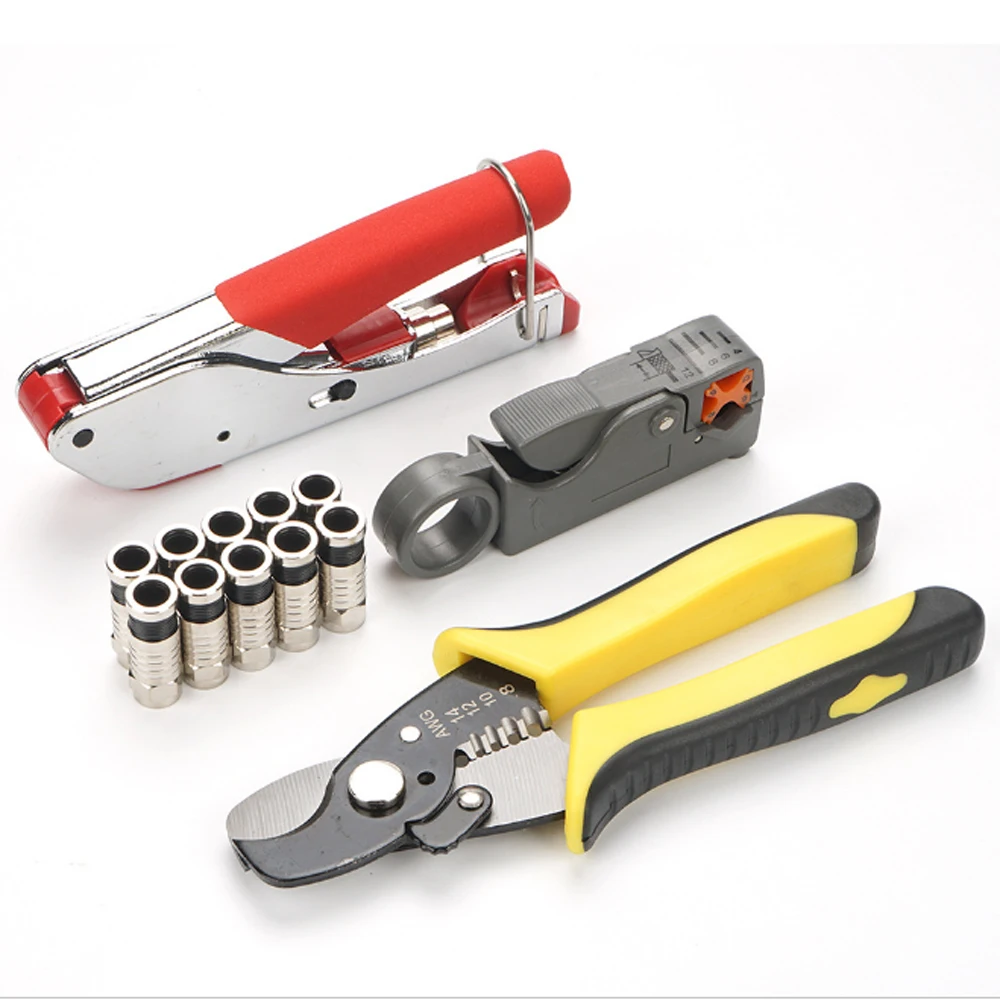 

Coaxial cable crimping tool set Squeezing forceps&Wire stripper For RG58 RG59 RG6 Coax Cable Crimper With Compression Connectors