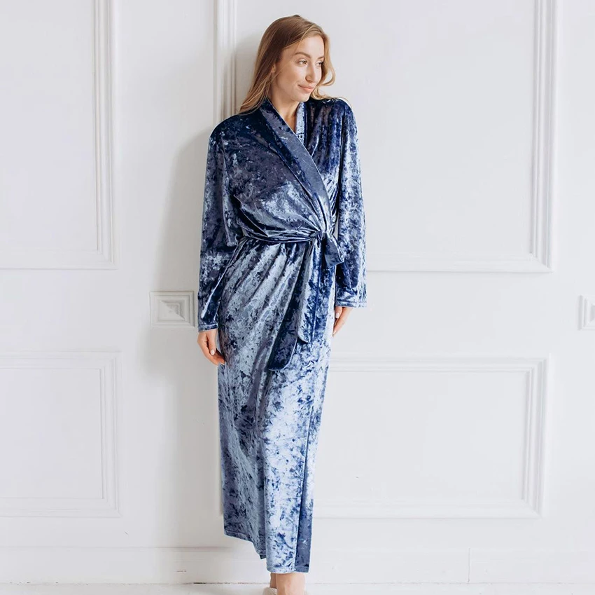 

Hiloc Velour Robe Set Woman 2 Pieces Night Dress Women Pajama Sleepwear Ankle-Length Bathrobe Female Velvet Nightgown Warm Robes