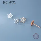 WANTME реальные 925 стерлингового серебра романтическая белый циркон Хэллоуин со снежинками, серьги со шпилькой, для женщин, для рождественской вечеринки, ювелирное изделие, подарок