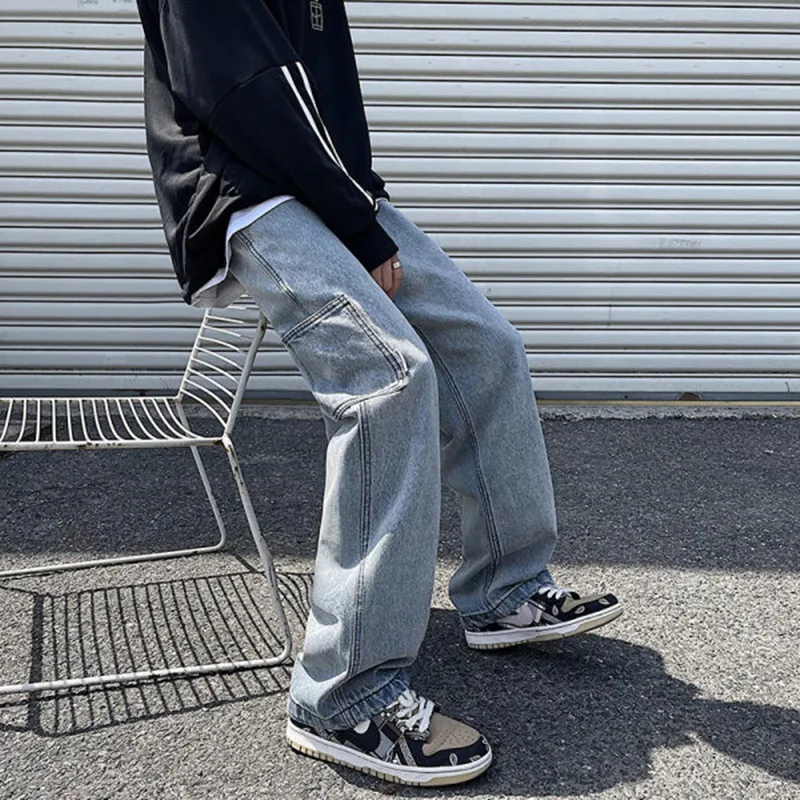 

American Tooling Retro Washed Jeans Men's Straight Loose Simple and Versatile Printing Old Pants Trend Boyfriendstyle Trousers