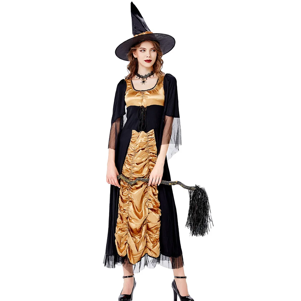 

Halloween Witch Vampire Costumes for Women Adult Scary Carnival Party Performance Drama Masquerade Clothing with Hat