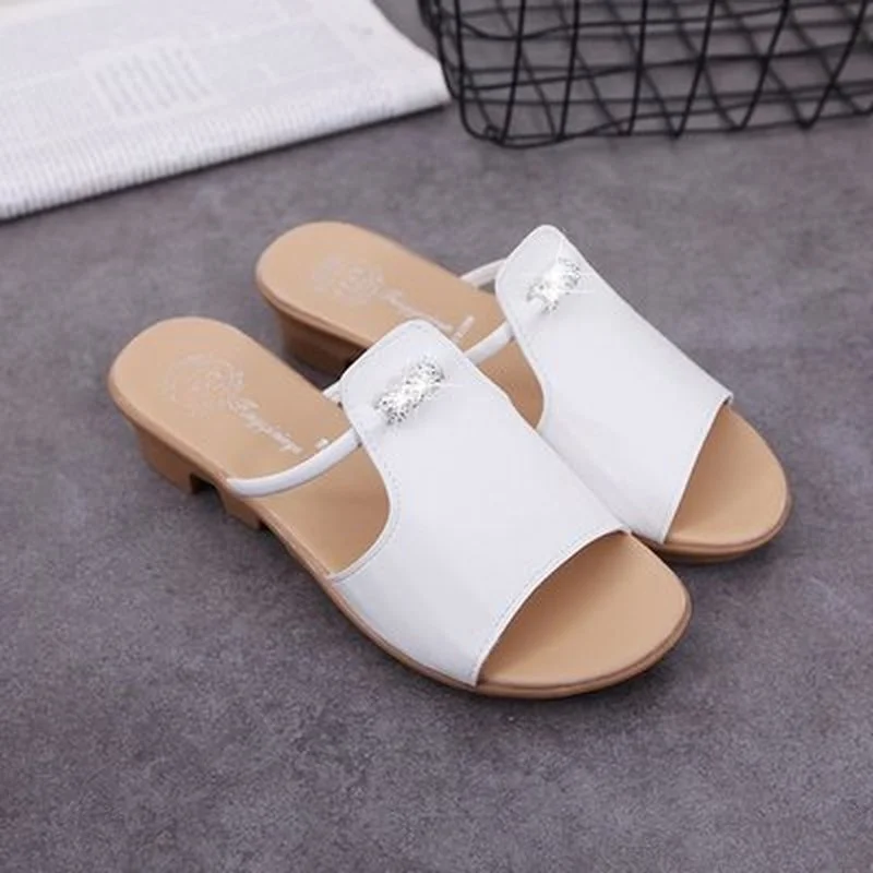 

Women Genuine Leather Slippers Flat Pointed Toe Buckle Slides Mules Shoes Low Heels Casual Spring Outdoor Shoes