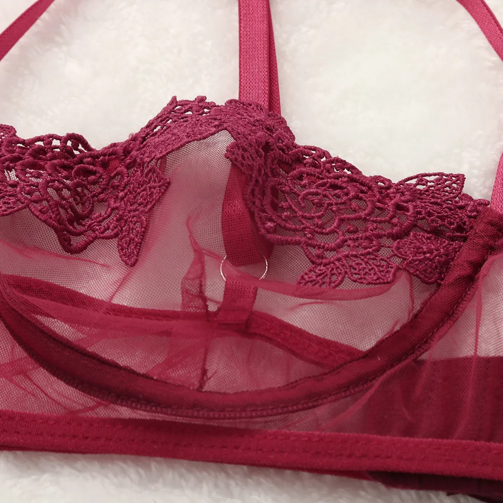 

Women Fashion Lace Nightwear See-Through Lingerie Sling Push-up Adjustable Bra Bandage Low-Waist Thong Three-point Sexy Lingerie