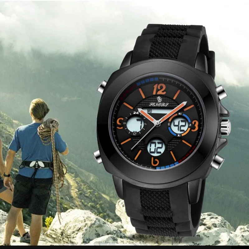 

Military Sport Mens Watches Quartz Fashion Students Watch Dual Display Alarm Luminous Waterproof Men Digital Watch Relogio