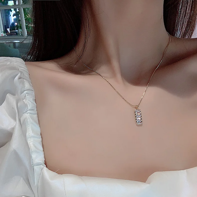 Новинка 2020 корейский Циркон прямоугольный ожерелье с подвеской простое