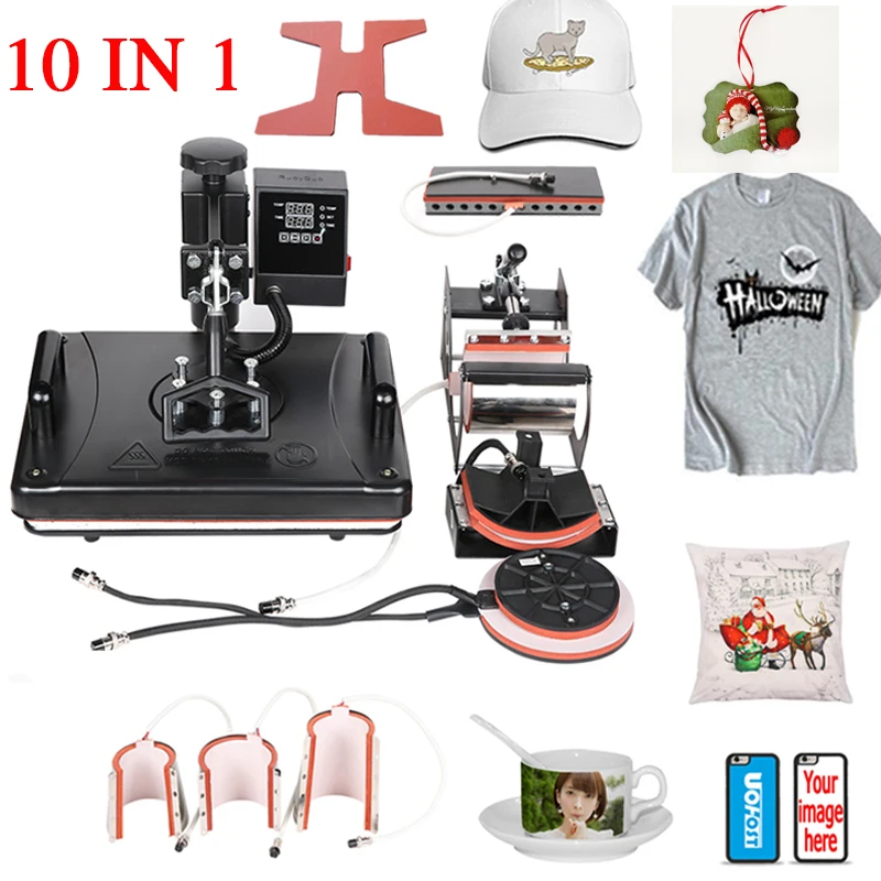 

Free Shipping 12x15 Inches 10 in 1 Double Display Sublimation Heat Press Machines For Cap/Mug/Plate/T-shirt/Keychain/Pen/Slipper