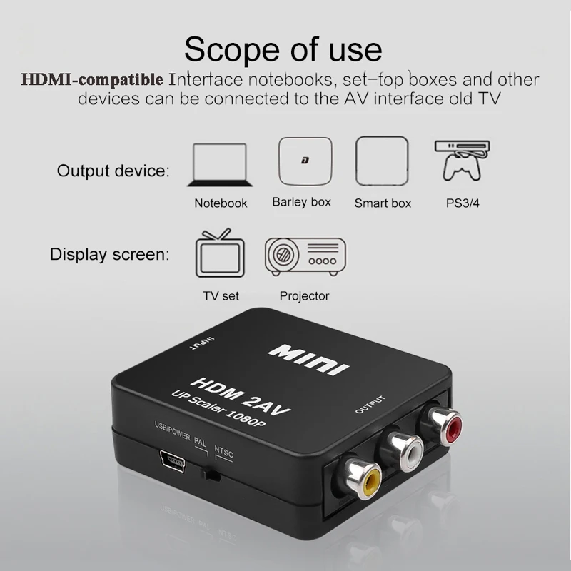 Адаптер-преобразователь сигналов HDMI-совместимый с AV RCA CVSB 1080P для HDTV проектора