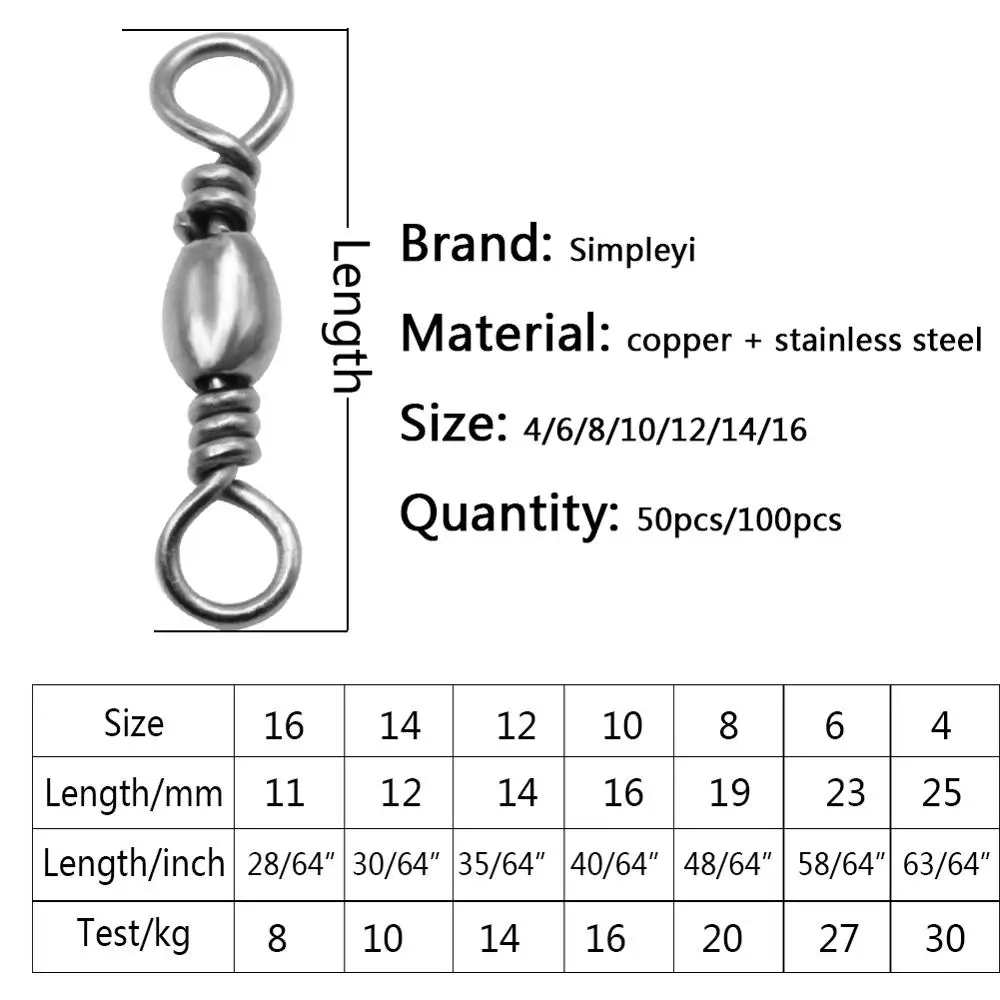 50-100pcs/box Fishing Swivel Barrel Rolling Connector 4# To 16# Hook Bearing Accessories Tackle | Спорт и развлечения