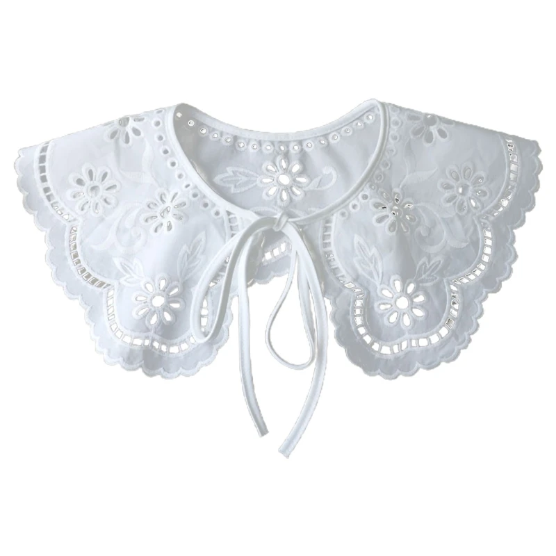 

Q1FA Women French Style False Fake Collar Hollow Out Floral Embroiodery Lapel Half Shirt Necklace Shawl Decorative Mini Cape