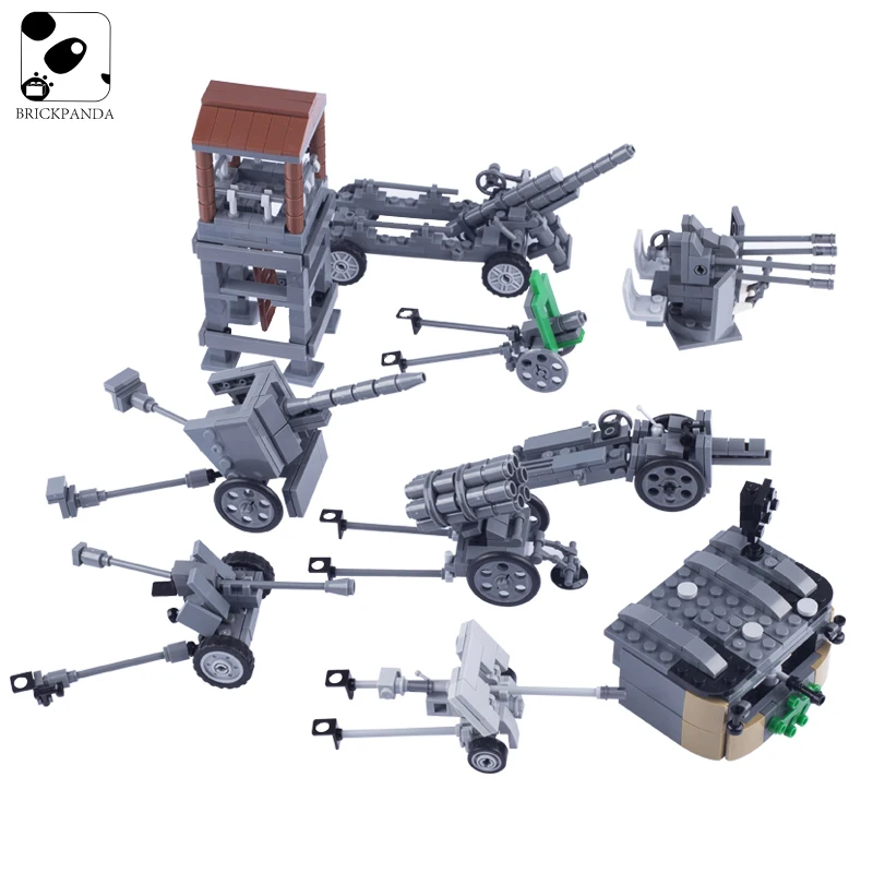 

MOC WW2 Military Germany Artillery Weapons Building Blocks Soldier Figures Accessories Cannon Gun Parts Bricks Toys for Children
